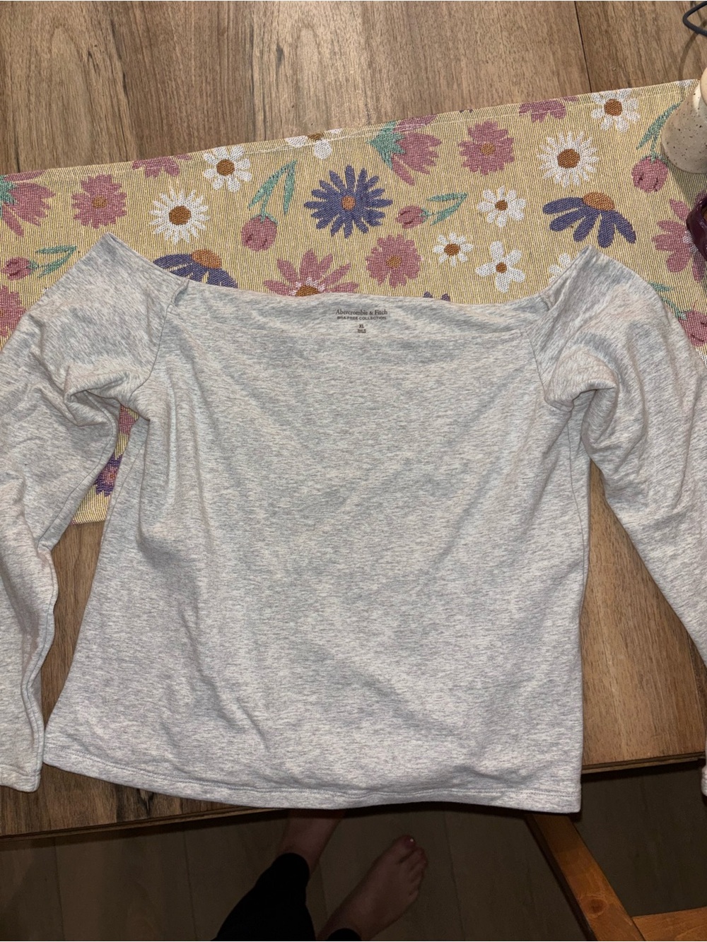 Light Gray Women's Long-Sleeve boatneck off the shoulder top - Picture 3 of 3